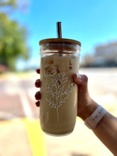 Load image into Gallery viewer, Floral Glass Tumbler + Bamboo Lid + Straw