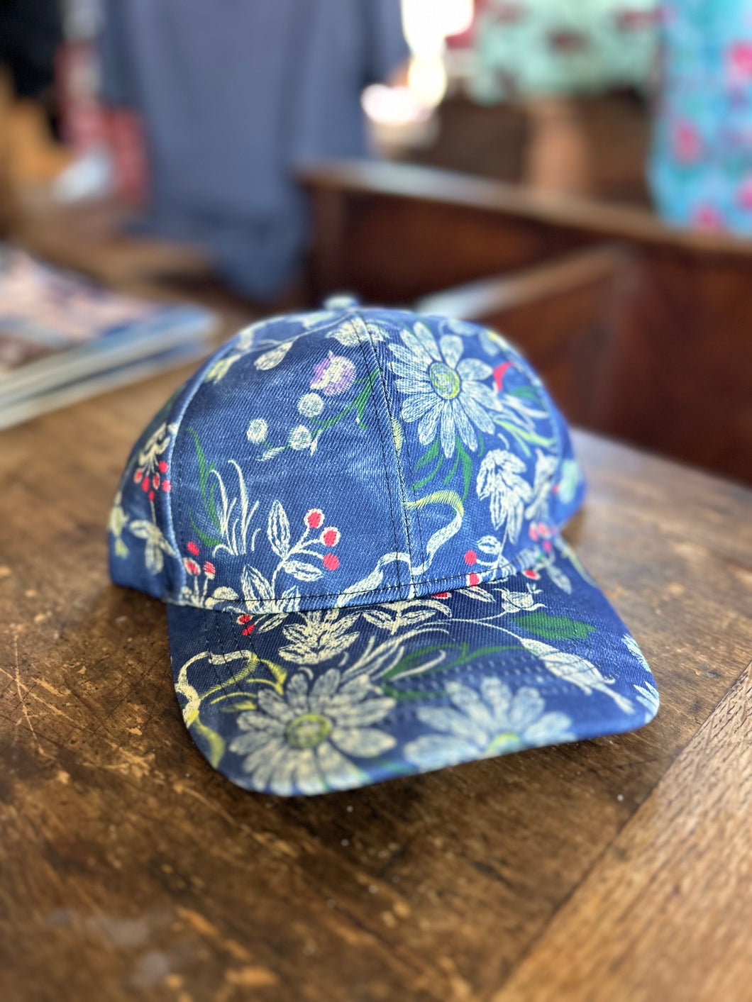 Medium Denim Floral Baseball Cap