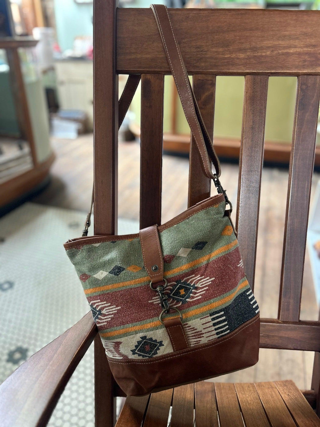 Clea Ray Brown & Mixed Fabric Crossbody Purse