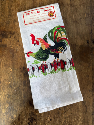 Henpecked Rooster Retro Flour Sack Kitchen Towel