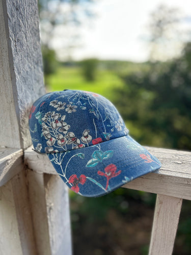Medium Denim Floral Baseball Cap