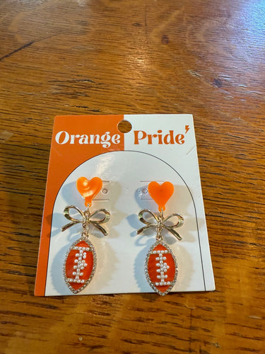 Orange & White Goal Line Glam Goldtone Earrings