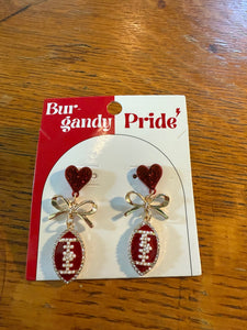 Burgundy & White Goal Line Glam Goldtone Earrings