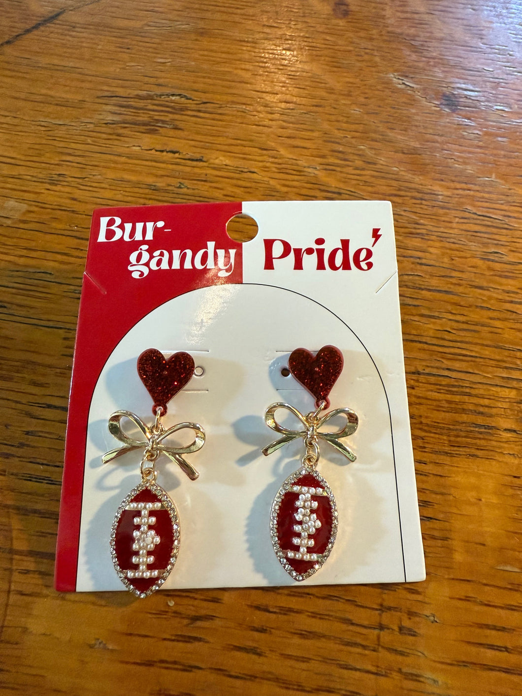 Burgundy & White Goal Line Glam Goldtone Earrings