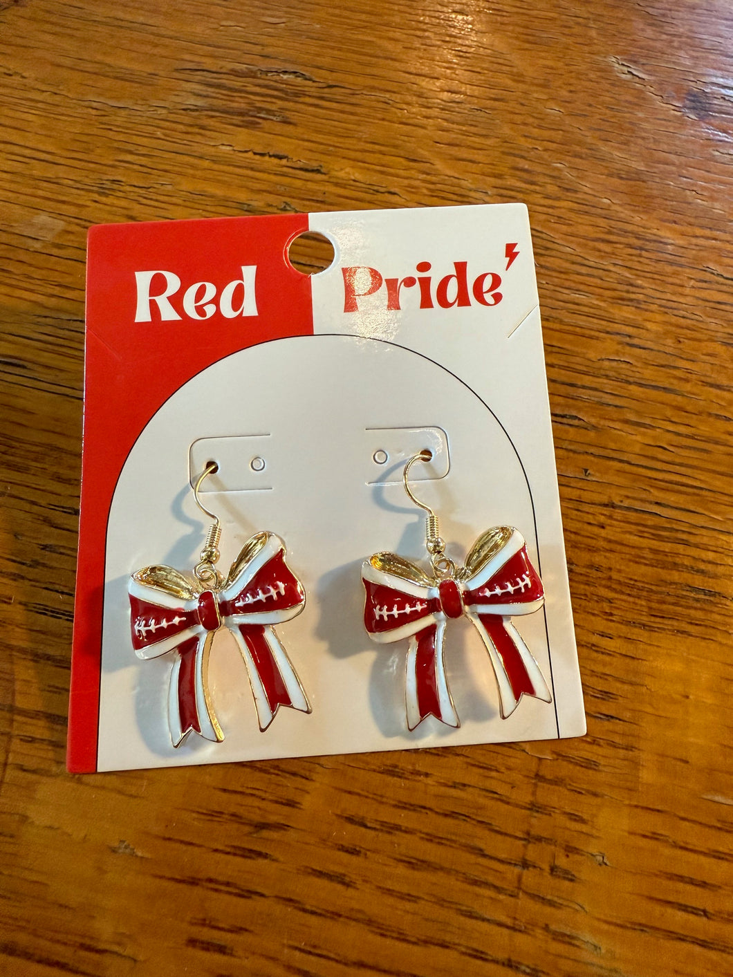 Red and White Football Bow Earrings