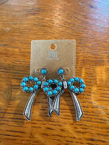 Turquoise Desert Darling Silvertone Bow Earrings
