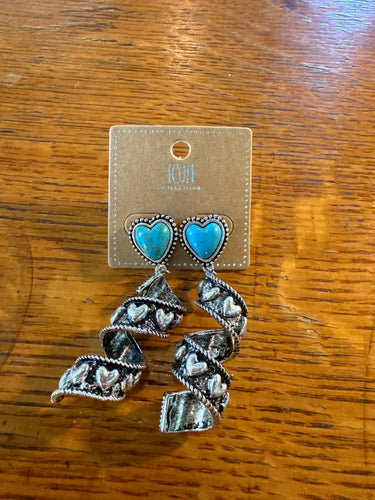 Turquoise Sweetheart Stampede Silvertone Earrings
