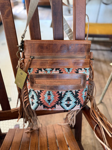 Clea Ray Blue and Orange Mosaic Crossbody Bag