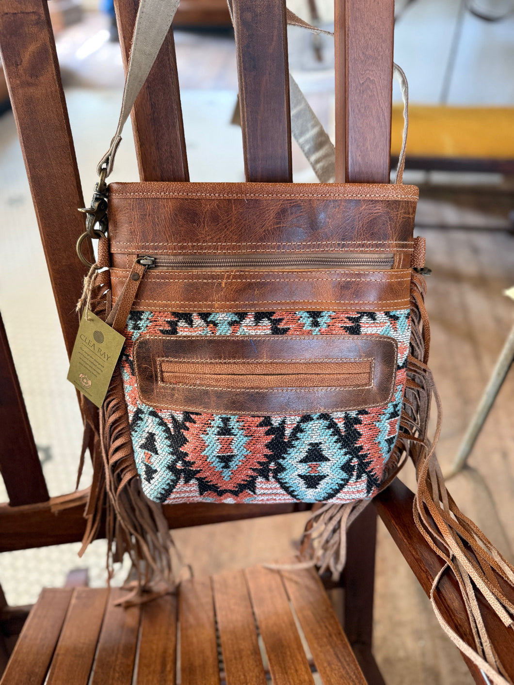 Clea Ray Blue and Orange Mosaic Crossbody Bag