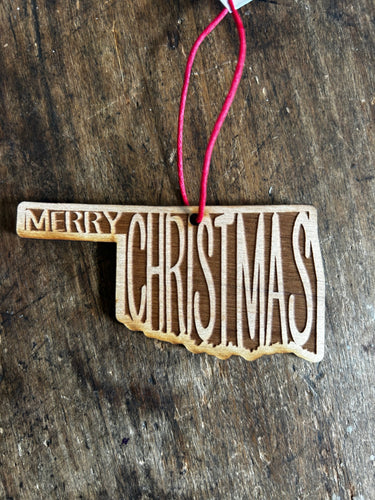 Merry Christmas Oklahoma Wooden Christmas Ornament