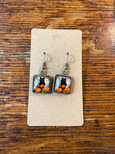 Black Cat Glass Dangle Earrings