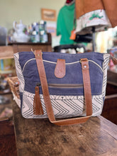 Load image into Gallery viewer, Clea Ray Blue with White and Black Stripes Tote