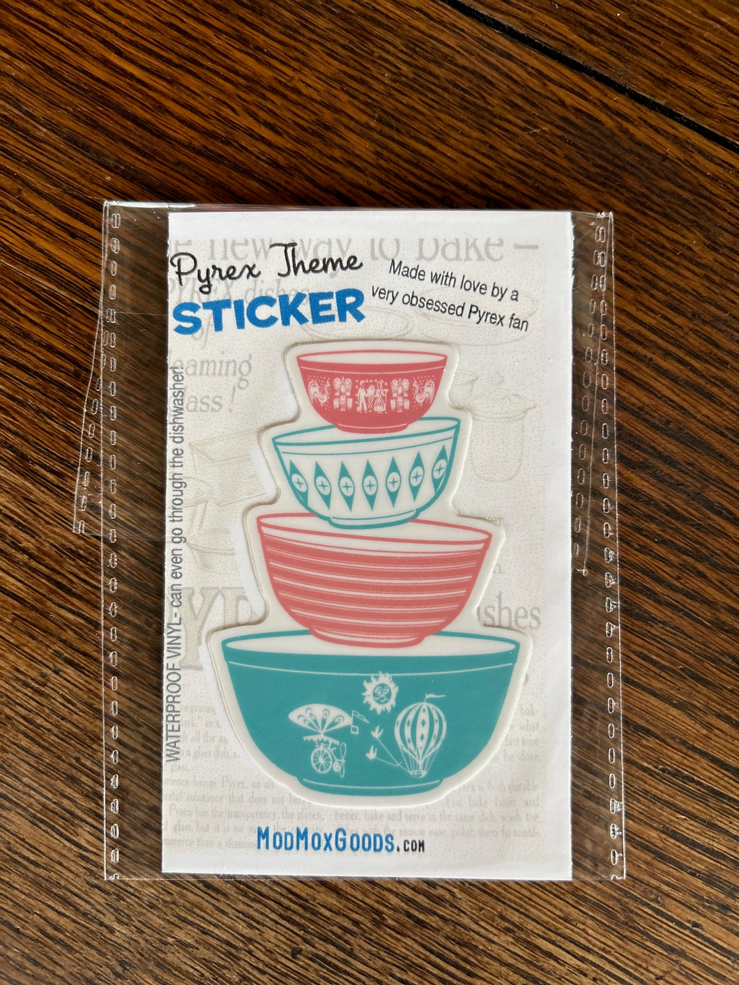 Pink & Turquoise Stack Bowls Vintage Pyrex Sticker