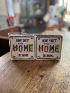 *SALE* Rubber Coasters (set/4) - License Plate Home Sweet Home Oklahoma