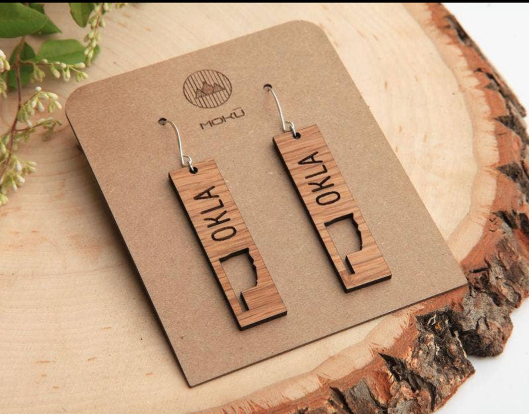 Sale- Oklahoma Wood Earrings
